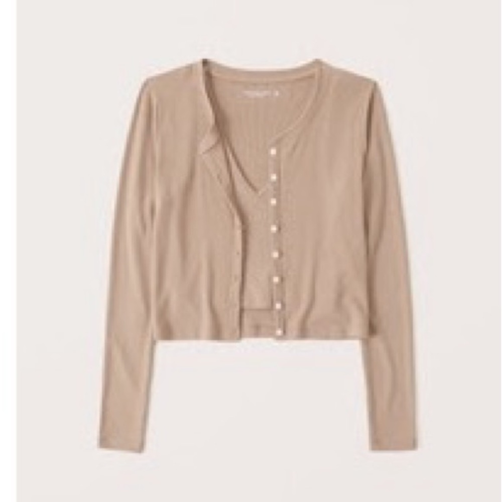 Abercrombie & Fitch Beige Button-Down Cropped Cardigan Set